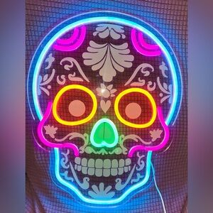 SUGAR SKULL DAY OF DEAD LED NEON WALL LIGHT SIGN ACRYLIC ETCHED DESIGN 20”